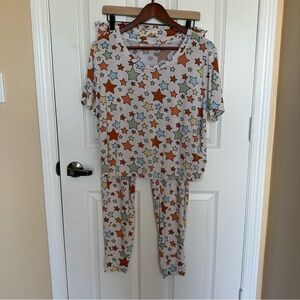 Posh Peanut Star Print Women’s Pajama Set L Bamboo Viscose Top & Joggers